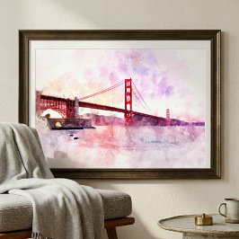 Foto Ponte Golden Gate em Aquarela ao Pôr do Sol
