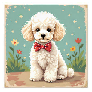 Foto Poodle branco adorável com gravata borboleta