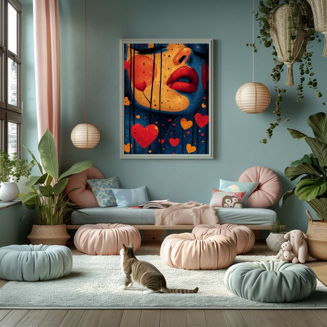 Foto Pop Art Intenso: Rostro y Corazones (Criador carregado)