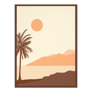 Foto Pôr do Sol de Palmeira, Ilha, Arte Abstrata Boho