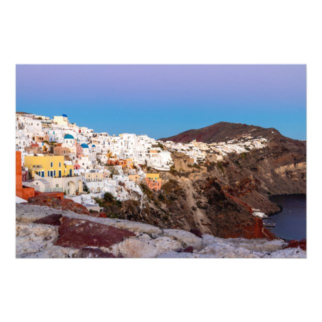 Foto Pôr do sol deslumbrante em cores em Santorini, Gré (Frente)