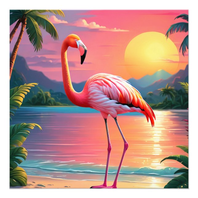 Foto Pôr do sol tropical do flamingo  (Frente)