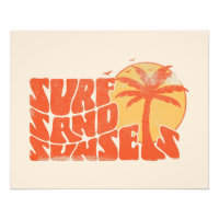 Pôrs do sol de areia do Surf Retro Palm Tree Beach