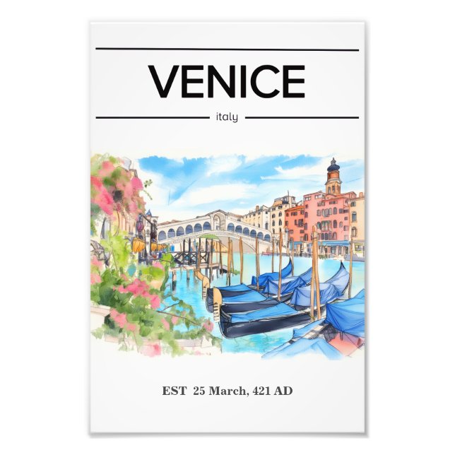 Foto Pôster de aquarela da Ponte de Rialto de Veneza (Frente)