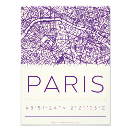 Foto Pôster de Coordenadas de Paris – Mapa de Rua de Ci