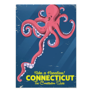 Foto poster de viagens vintage de Octopus de Connecticu