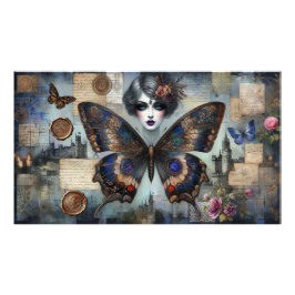 Foto Poster Ephemera Vitoriana Lady Gótica Borboleta