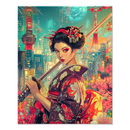 Foto Poster Geisha, Impressão de Arte Geisha Vibrante