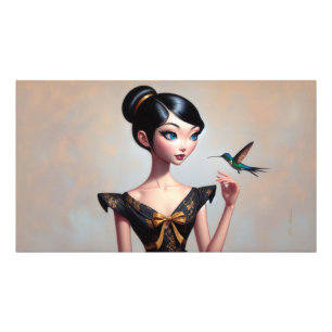 Foto Poster Whimsic Asian Girl com Hummingbird
