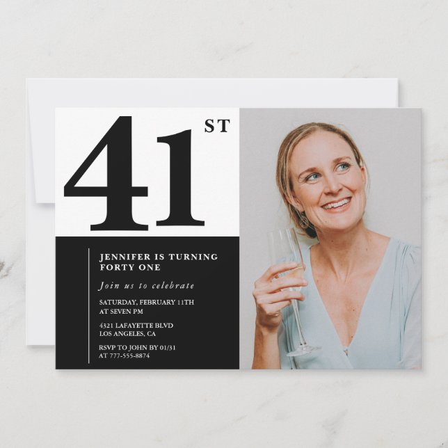 Foto Preta Branca 41 Convites de Aniversário para  (Frente)