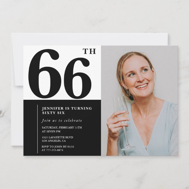 Foto Preta Branca 66. Convites de Aniversário (Frente)