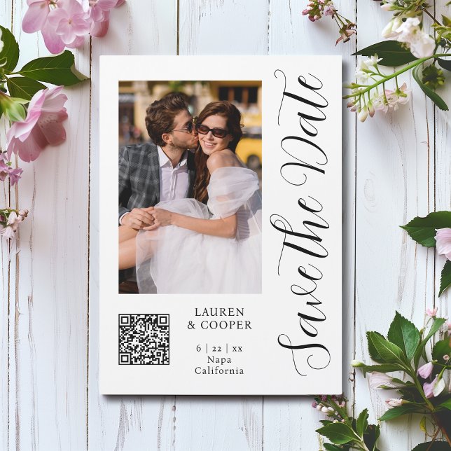 Foto Preto e Branco Script Save The Date QR Code (Criador carregado)