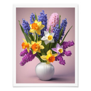 Foto Primavera Buquê de Daffodils Hyacinths White Vase