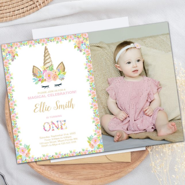Foto Primeiro Convite de Aniversário do Unicórn (Photo First Unicorn Birthday Invitations)