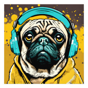 Foto Pug vestindo fones de ouvido