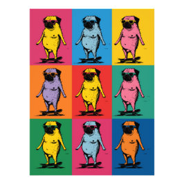 Foto Pugs Engraçados em Skateboards Grade de Arte Pop