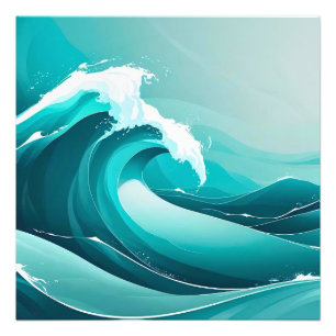 Foto Pulso do Oceano - Arte Onda Estilizada em Canv Azu