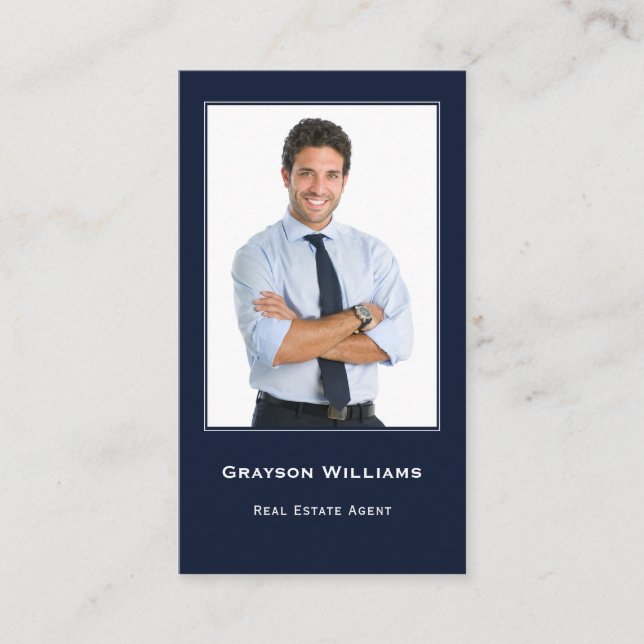 Foto QR Código Marinho Azul Imobiliário Cartão de  (Frente)