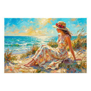 Foto Quadro de Senhora na Praia Impressionista a Óleo –