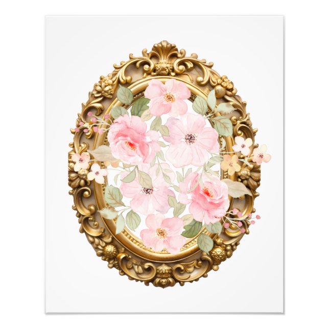 Foto Quadro Dourado Elegante com Flores de Aquarela Ros (Frente)