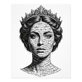 Foto Queen Esther Calligraphy Portrait - Vintage Script