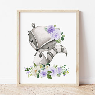 Foto Raccoon, Animais Da Floresta, Boho, Flores Roxas