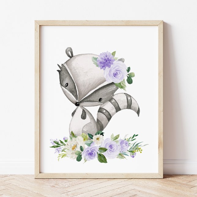 Foto Raccoon, Animais Da Floresta, Boho, Flores Roxas (Criador carregado)