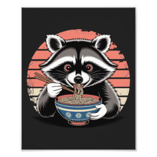 Foto Raccoon Eating Ramen Japonês Estilo de Vintage