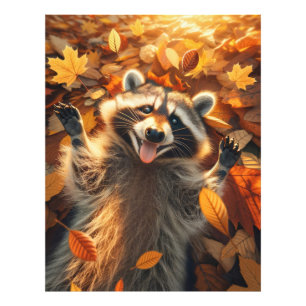 Foto Raccoon Tocando nas Folhas do outono
