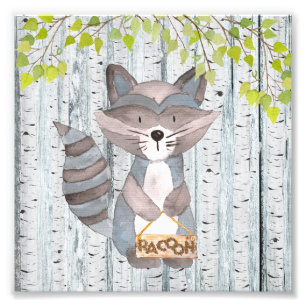 Foto Racoon Woodland Friends - Ilustração Watercolor