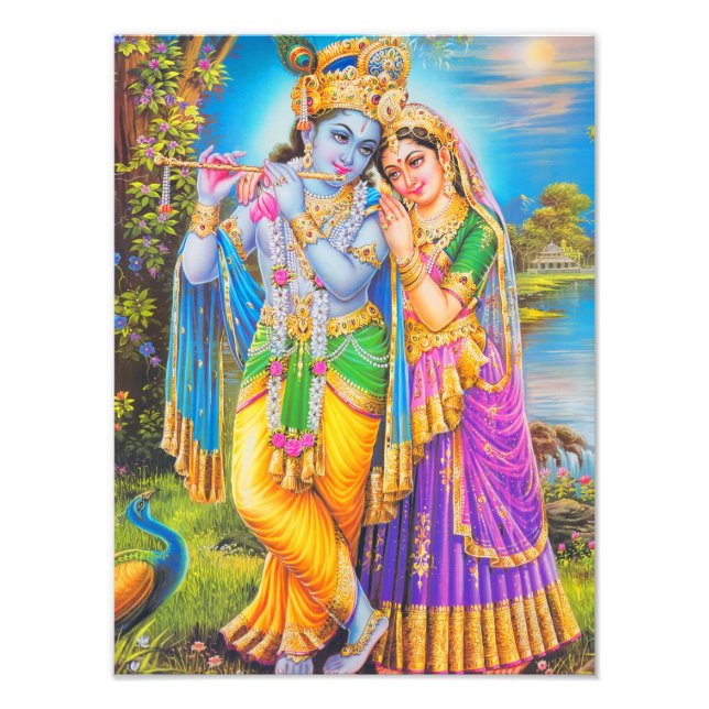 Foto Radha Krishna Pintando Deus Hindu (Frente)