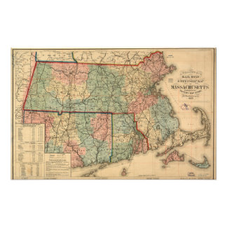 Foto Rail Road & Township Map of Massachusetts, 1879