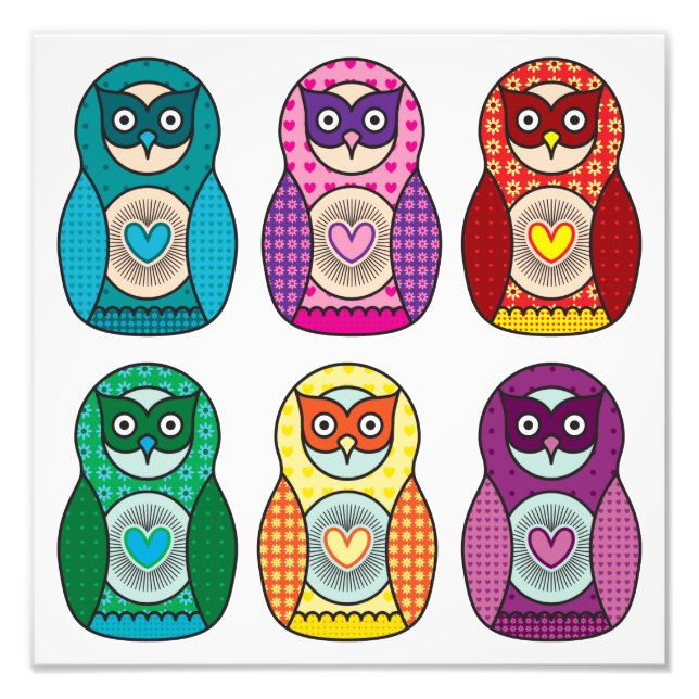 Foto Rainbow Matryoshka Owls Poster (Frente)