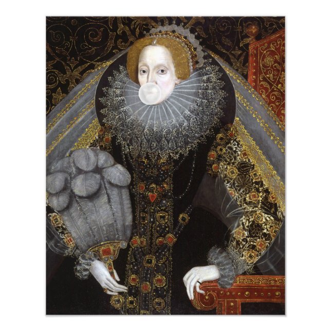 Foto Rainha Elizabeth I soprando chiclete branco (Frente)