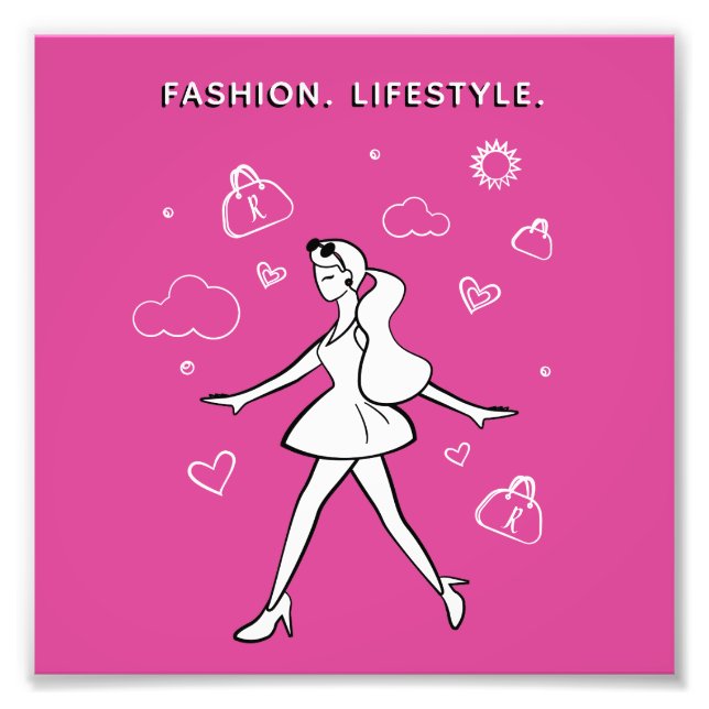 Foto Rapariga da Moda - Desenho em Preto, Branco e Rosa (Frente)