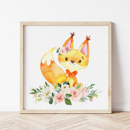 Foto Raposa, Animais da Floresta, Boho, Flores Rosa