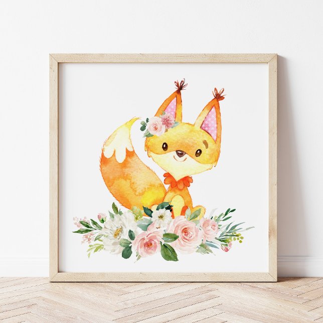 Foto Raposa, Animais da Floresta, Boho, Flores Rosa (Criador carregado)