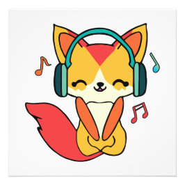 Foto Raposa feliz com fones de ouvido ouvindo música.