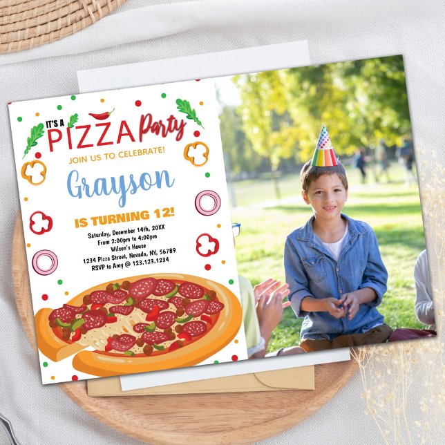 Foto: Red Chili White Pizza Convite de Aniversário (Photo Red Chilli White Pizza Birthday Invitations)