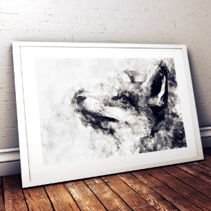 Foto Red Fox Black and White Watercolor 01