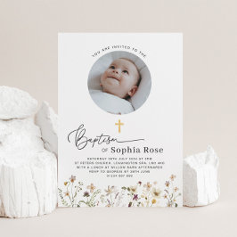 Foto redonda Convite para Batismo de Flor Selvagem