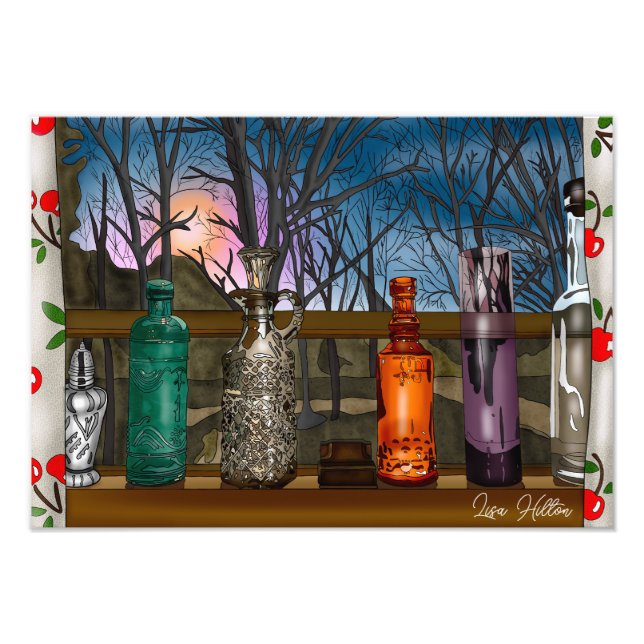 Foto Reflexão | Vaso de vidro colorido na janela (Frente)