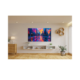 Foto Reflexões de Neon Cityscape no Sunset Futurístico