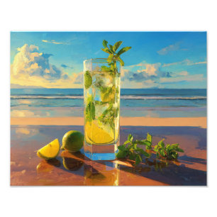 Foto Refrescante Pôr do Sol de Mojito Tropical na Praia