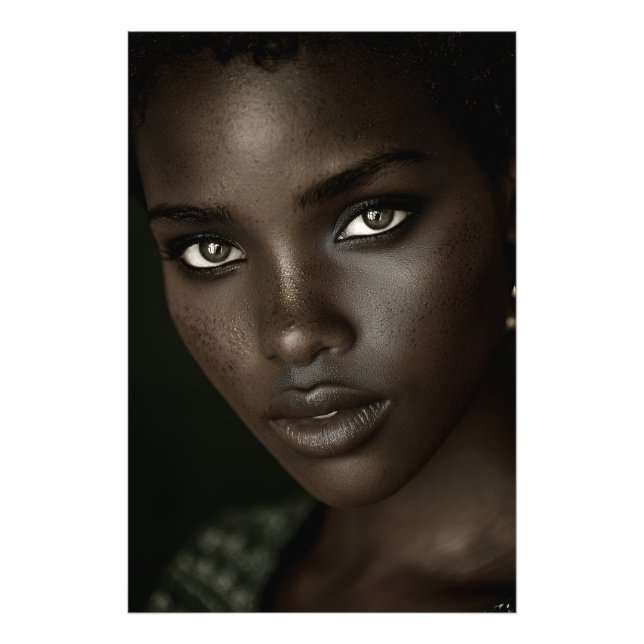 Foto Regal Ebony Portrait Intense Gaze Gold Hoops (Frente)