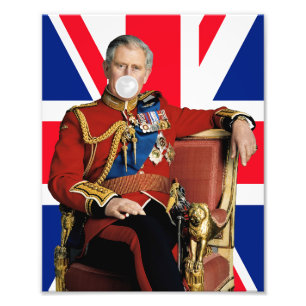 Foto Rei Charles soprando chiclete branco bandeira brit