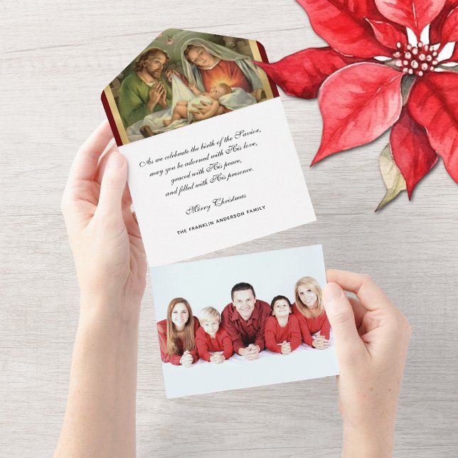 Foto Religiosa Natal Virgem Maria Jesus Angels (Traditional Religious Vintage Christmas Personalized Photo Cards)