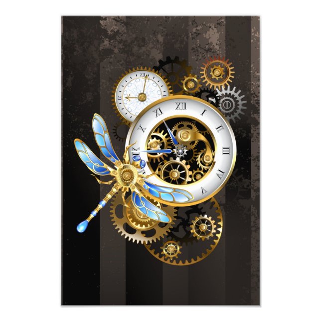 Foto Relógio Steampunk com Dragonfly Mecânica (Frente)