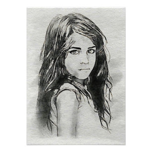 Foto Retrato de Aquarela Menina Preto & Branco