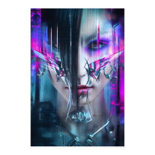 Foto Retrato de Distorção Neon Rosto Cyberpunk Glitch
